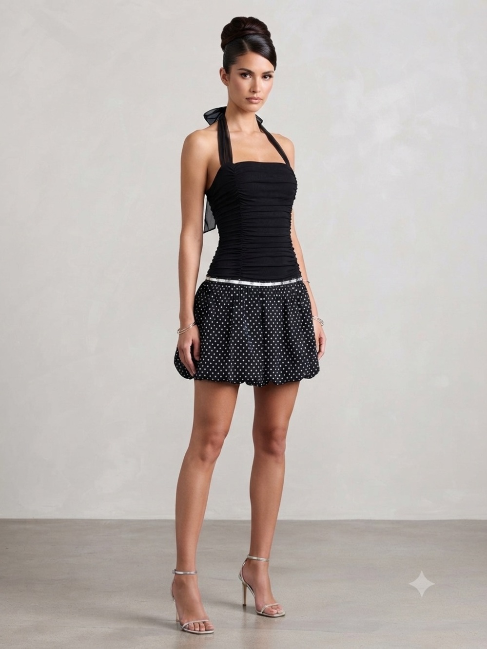 Vintage Y2K My Michelle Black Halter Polka Dot Mini Dress